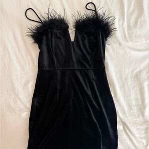 Superdown Black Feather Trim Mini Dress